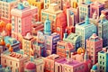 Colorful illustration of cityscape made of paper in origami style