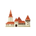 Corvin castle in Hunedoara, Romania. Old Romanian building. Historic architecture. Flat vector for map or travel poster