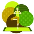 Colorful illustration with cute faceless gril doing tree asana