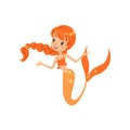 Colorful illustration of cute red-haired mermaid. Cartoon girl character with fish tail. Underwater life concept Royalty Free Stock Photo