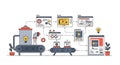 Colorful illustration depicting an AI workflow with machinery and digital interfaces. Royalty Free Stock Photo