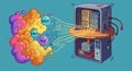 A colorful illustration depicting a quantum computer concept. On the right, a stylized Royalty Free Stock Photo