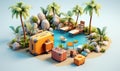 The colorful illustration depicts a tropical paradise, inviting you to a dreamy summer vacation