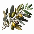 Colorful illustration on different olives on one single olive branch. Generative AI