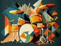 Abstract geometric collage of a drum set. Generative AI.