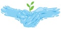 Colorful illustration of ecological symbol of life. With liquid water, dribs and hands silhouettes