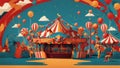 A colorful illustration with the essence of a lively carnival, adorned with hot air balloons and striped tents