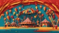 A colorful illustration with the essence of a lively carnival, adorned with hot air balloons and striped tents