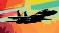 Colorful illustration of f-15 military plane. Pop art of comic vector drawing of fast army