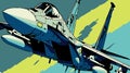 Colorful illustration of f-15 military plane. Pop art of comic vector drawing of fast army