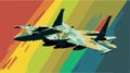 Colorful illustration of f-15 military plane. Pop art of comic vector drawing of fast army