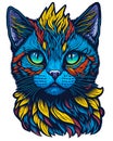 colorful illustration of a fantastic blue cat Royalty Free Stock Photo