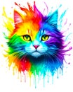 colorful illustration of a fantastic rainbow cat in splash style Royalty Free Stock Photo