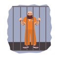 Colorful illustration featuring male prisoner under arrest. Angry man holding iron cell. Flat vector illustration. Royalty Free Stock Photo