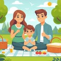 Colorful poster with a family on a summer picnic.