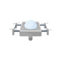 Flat vector icon of flying drone. Unmanned aerial device with four rotor blades and camera. Remote controlled Royalty Free Stock Photo