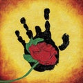 Colorful illustration of hand with rose