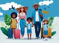 A Colorful Illustration of a Happy Family Ready for Vacation with Luggage