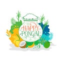 Colorful Illustration of Happy Pongal Holiday Festival of Tamil Nadu South India