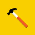 Colorful illustration icon of hammer and nail catcher. Home repair tool sign symbol. Flat cartoon design. Yellow background Royalty Free Stock Photo