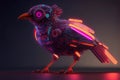 Illustration of interesting unusual neon glowing robot bird