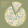 Colorful illustration of Italian Pizza seafood. Hand drawn vector illustration.