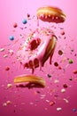Colorful illustration of levitating donuts with sprinkles and candies Royalty Free Stock Photo