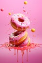 Colorful illustration of levitating donuts with sprinkles and candies Royalty Free Stock Photo