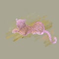 Colorful illustration in light purple, blue, pink a little cute fluffy African animal leopard