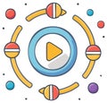 Colorful illustration of a media player interface with a central play button and abstract controls Royalty Free Stock Photo