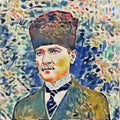 Colorful Illustration of Mustafa Kemal Ataturk with Calpack