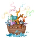 Colorful Illustration with Noahs ark full of animals Royalty Free Stock Photo