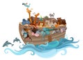 Colorful Illustration with Noahs ark in water