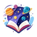 Open Book with Planets, Stars, and Space - Imagination Concept Royalty Free Stock Photo