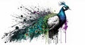 Peacock Bird Wild Colorful Illustration Animal Wildlife White Background