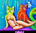 pop art syle digital illustration with colorful mermaid cats