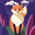 Colorful illustration portrait of cute red fox in forest at sunset. Hand drawn Royalty Free Stock Photo
