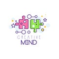 Colorful illustration with puzzle pieces. Symbol of creative mind and thinking. Learning and education concept. Linear Royalty Free Stock Photo
