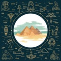 Colorful illustration of the pyramid of Giza, Egypt hand-drawn and landmarks icons