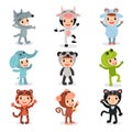 Colorful set of children in different animal costumes