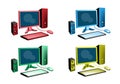 Colorful Illustration Set of Desktop Computer Icon Royalty Free Stock Photo