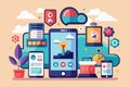 This colorful illustration showcases various digital devices with customizable features, emphasizing innovation, Mobile life Royalty Free Stock Photo
