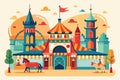 A colorful illustration showing a lively fairground with beautifully decorated carousel horses, Andalusian fair Customizable Flat Royalty Free Stock Photo