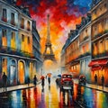 Colorful illustration of a street view of Paris. Royalty Free Stock Photo