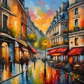 Colorful illustration of a street view of Paris. Royalty Free Stock Photo