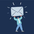 Colorful illustration of Tiny person holding big cenvelope with paper letter. Concept of email message sending and Royalty Free Stock Photo