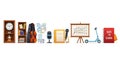 A colorful illustration of various school supplies and objects on a white background back to school Royalty Free Stock Photo