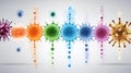 Colorful illustration of virus particles representing various pathogens in a vibrant and scientific design Royalty Free Stock Photo