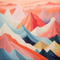 Colorful Illustrations Of Orange And Blue Mountains In Illusory Landscapes