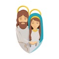 Colorful image with half body of virgin mary and jesus embraced